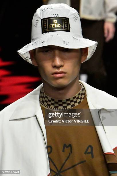 Model walks the runway at the Fendi fashion show during Milan Men's Fashion Week Spring/Summer 2019 on June 18, 2018 in Milan, Italy.