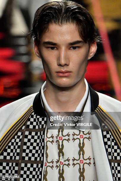 Model walks the runway at the Fendi fashion show during Milan Men's Fashion Week Spring/Summer 2019 on June 18, 2018 in Milan, Italy.