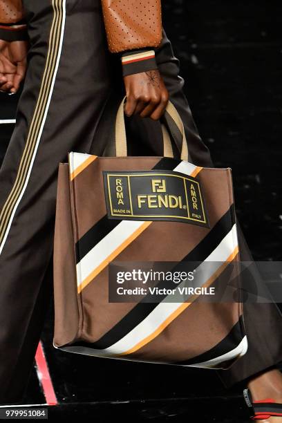 Model walks the runway at the Fendi fashion show during Milan Men's Fashion Week Spring/Summer 2019 on June 18, 2018 in Milan, Italy.