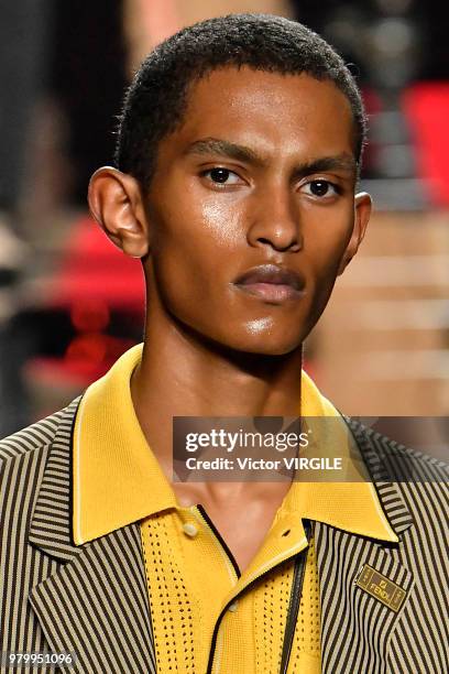 Model walks the runway at the Fendi fashion show during Milan Men's Fashion Week Spring/Summer 2019 on June 18, 2018 in Milan, Italy.