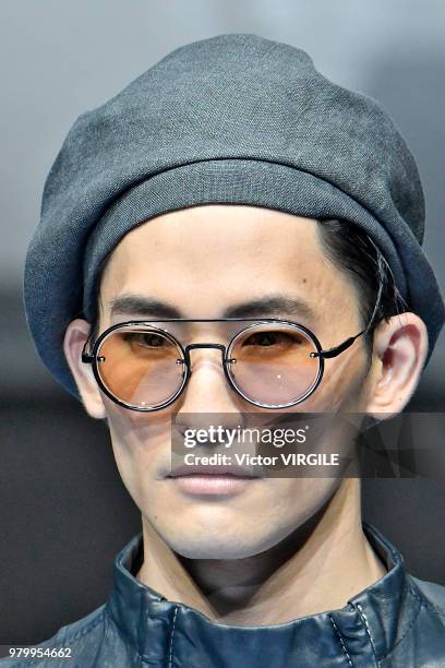 Model walks the runway at the Giorgio Armani fashion show during Milan Men's Fashion Week Spring/Summer 2019 on June 18, 2018 in Milan, Italy.