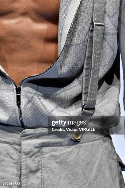 Model walks the runway at the Giorgio Armani fashion show during Milan Men's Fashion Week Spring/Summer 2019 on June 18, 2018 in Milan, Italy.