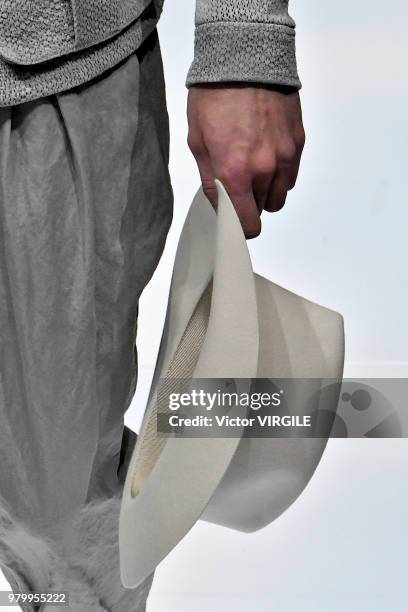 Model walks the runway at the Giorgio Armani fashion show during Milan Men's Fashion Week Spring/Summer 2019 on June 18, 2018 in Milan, Italy.