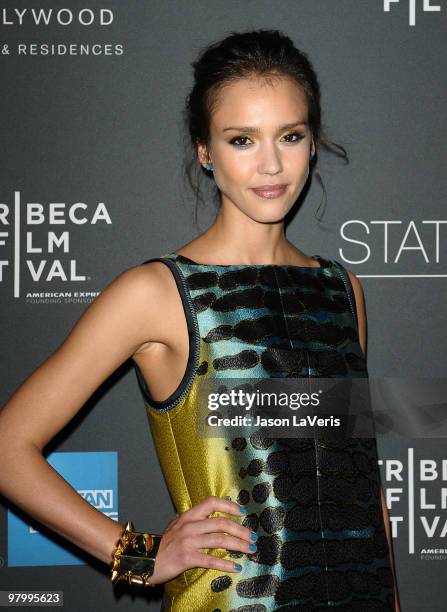 Actress Jessica Alba attends the Tribeca Film launch event and 2010 Tribeca Film Festival celebration at Station Hollywood at W Hollywood Hotel on...