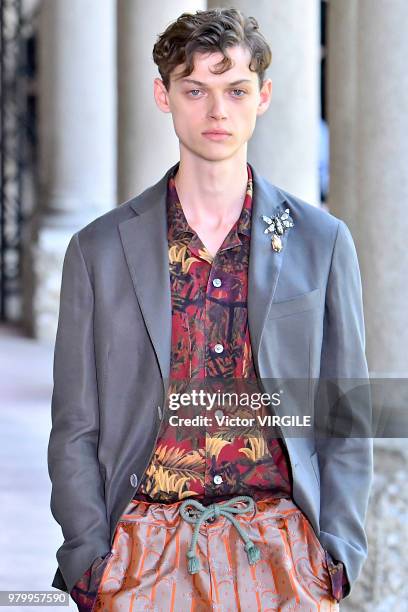 Model walks the runway at the Pal Zileri fashion show during Milan Men's Fashion Week Spring/Summer 2019 on June 18, 2018 in Milan, Italy.