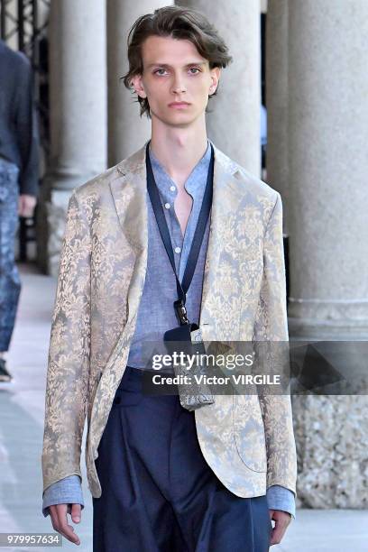 Model walks the runway at the Pal Zileri fashion show during Milan Men's Fashion Week Spring/Summer 2019 on June 18, 2018 in Milan, Italy.