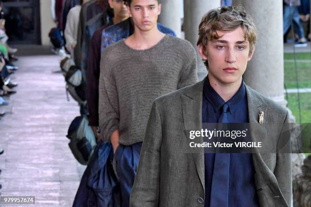 Model walks the runway at the Pal Zileri fashion show during Milan Men's Fashion Week Spring/Summer 2019 on June 18, 2018 in Milan, Italy.