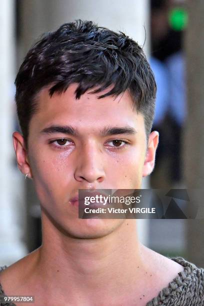 Model walks the runway at the Pal Zileri fashion show during Milan Men's Fashion Week Spring/Summer 2019 on June 18, 2018 in Milan, Italy.