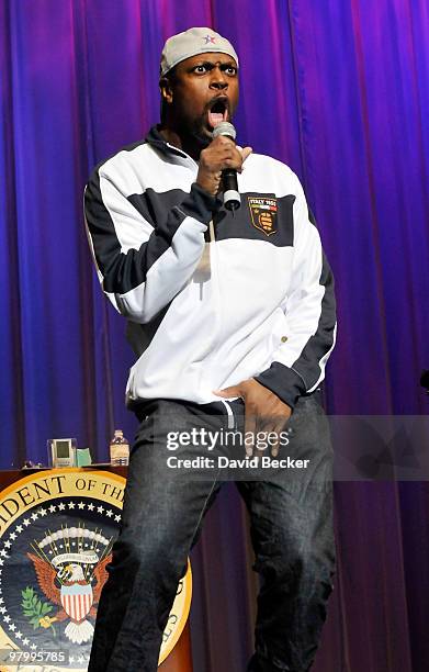 Actor/comedian Chris Tucker performs stand-up comedy as a guest of headliner George Wallace at the Flamingo Las Vegas, March 23, 2010 in Las Vegas,...