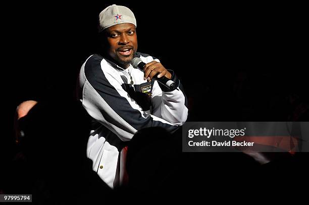 Actor/comedian Chris Tucker performs stand-up comedy as a guest of headliner George Wallace at the Flamingo Las Vegas, March 23, 2010 in Las Vegas,...