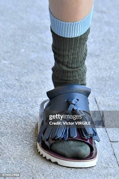 Model walks the runway at the Pal Zileri fashion show during Milan Men's Fashion Week Spring/Summer 2019 on June 18, 2018 in Milan, Italy.