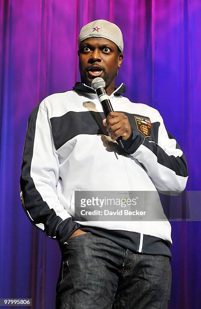 Actor/comedian Chris Tucker performs stand-up comedy as a guest of headliner George Wallace at the Flamingo Las Vegas, March 23, 2010 in Las Vegas,...