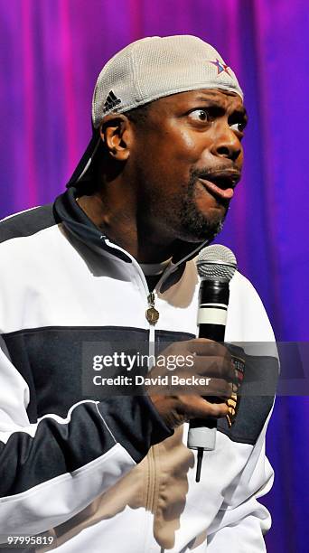 Actor/comedian Chris Tucker performs stand-up comedy as a guest of headliner George Wallace at the Flamingo Las Vegas, March 23, 2010 in Las Vegas,...