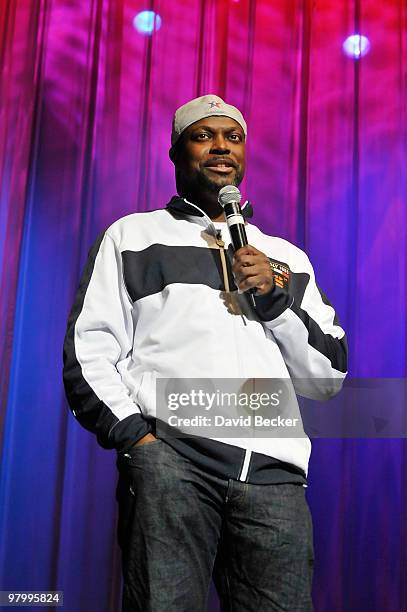 Actor/comedian Chris Tucker performs stand-up comedy as a guest of headliner George Wallace at the Flamingo Las Vegas, March 23, 2010 in Las Vegas,...