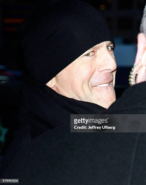 Actor Bruce Willis visits "Late Show With David Letterman" at the Ed Sullivan Theater on February 1, 2010 in New York City.