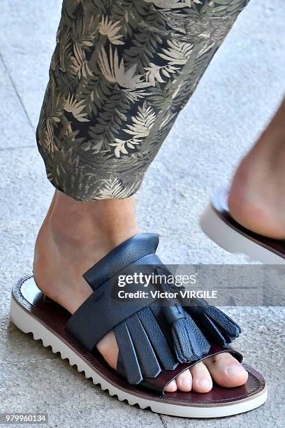 Model walks the runway at the Pal Zileri fashion show during Milan Men's Fashion Week Spring/Summer 2019 on June 18, 2018 in Milan, Italy.