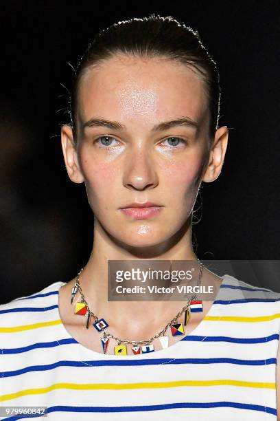 Model walks the runway at the Hunting World fashion show during Milan Men's Fashion Week Spring/Summer 2019 on June 18, 2018 in Milan, Italy.
