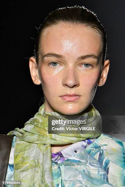 Model walks the runway at the Hunting World fashion show during Milan Men's Fashion Week Spring/Summer 2019 on June 18, 2018 in Milan, Italy.