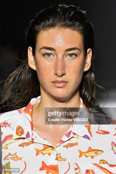 Model walks the runway at the Hunting World fashion show during Milan Men's Fashion Week Spring/Summer 2019 on June 18, 2018 in Milan, Italy.