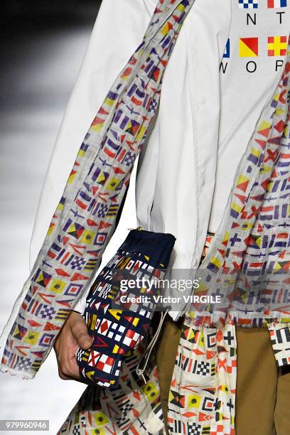 Model walks the runway at the Hunting World fashion show during Milan Men's Fashion Week Spring/Summer 2019 on June 18, 2018 in Milan, Italy.