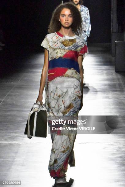 Model walks the runway at the Hunting World fashion show during Milan Men's Fashion Week Spring/Summer 2019 on June 18, 2018 in Milan, Italy.