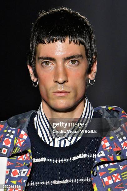 Model walks the runway at the Hunting World fashion show during Milan Men's Fashion Week Spring/Summer 2019 on June 18, 2018 in Milan, Italy.