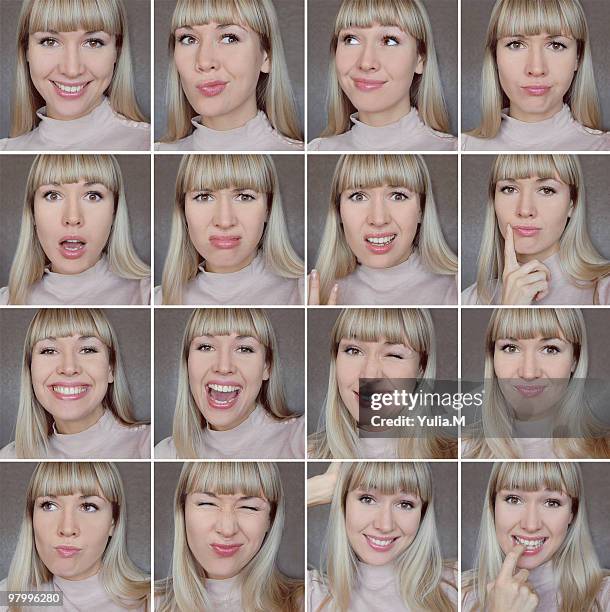 many faces - facial expression woman stock-fotos und bilder