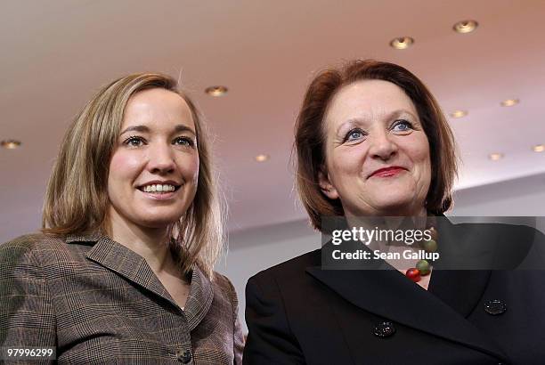 German Family Minister Kristina Schroeder and Justice Minister Sabine Leutheusser-Schnarrenberger arrive for the weekly German government cabinet...