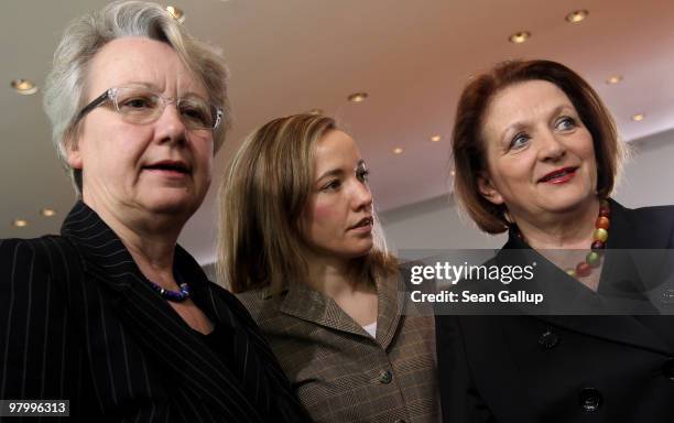 German Education Minister Annette Schavan, Family Minister Kristina Schroeder and Justice Minister Sabine Leutheusser-Schnarrenberger arrive for the...