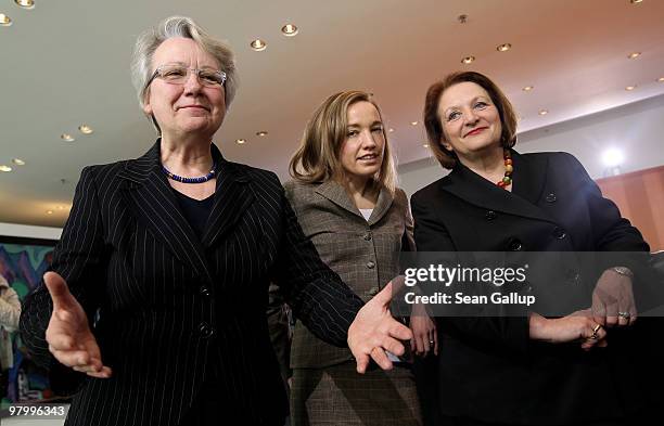 German Education Minister Annette Schavan, Family Minister Kristina Schroeder and Justice Minister Sabine Leutheusser-Schnarrenberger arrive for the...