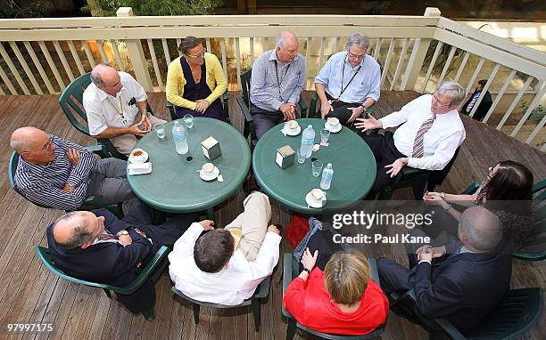 Prime Minister of Australia Kevin Rudd talks with medical practitioners whilst visiting Princess Margaret Hospital on March 24, 2010 in Perth,...