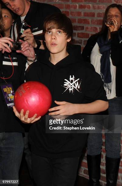 Singer Justin Bieber attends 92.3 NOW's "Bowling with Bieber" record release party at Lucky Strike Lanes & Lounge on March 23, 2010 in New York City.