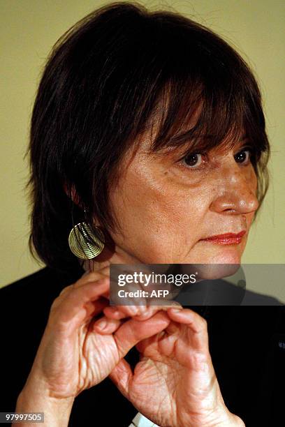 French author Catherine Millet is pictured during a reading of her book "Jour de souffrance" translated in German with "Eifersucht" on March 9, 2010...