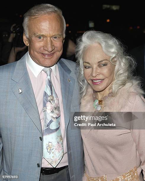 Former astronaut Buzz Aldrin & his wife Lois Aldrin arrive at Millions of Milkshakes for the launching of Niecy Nash's milkshake at Millions Of...