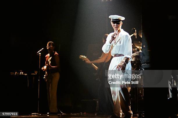 Carlos Alomar and David Bowie perform on stage at Earls Court Arena on August 28th, 1978 in London, England.