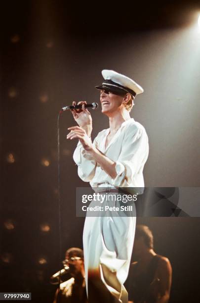 David Bowie performs on stage at Earls Court Arena on August 28th, 1978 in London, England.