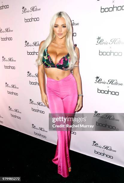 Lindsey Pelas attends the boohoo.com x Paris Hilton Collection Launch Party at Delilah on June 20, 2018 in West Hollywood, California.