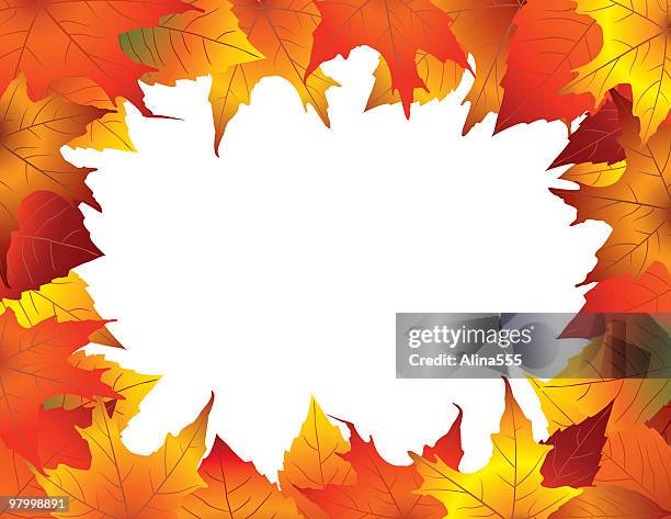 colorful fall leaves frame - maple leaf white background stock illustrations