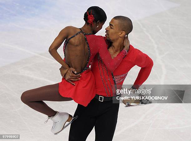 France's Vanessa James and Yannick Bonheur perform during the Pairs short program of the World Figure Skating Championships on March 23, 2010 at the...