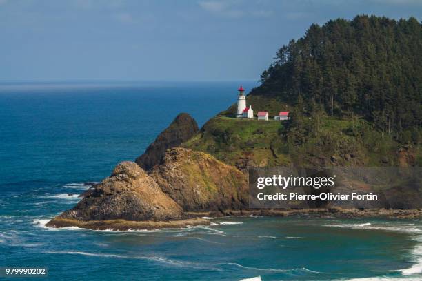 heceta head lighthouse on cliff, oregon, usa - heceta head stock pictures, royalty-free photos & images