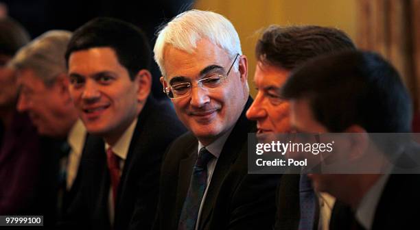 Chancellor Alistair Darling sits with Foreign secretary David Milliband and Business secretary Peter Mandelson during a cabinet meeting on the day of...