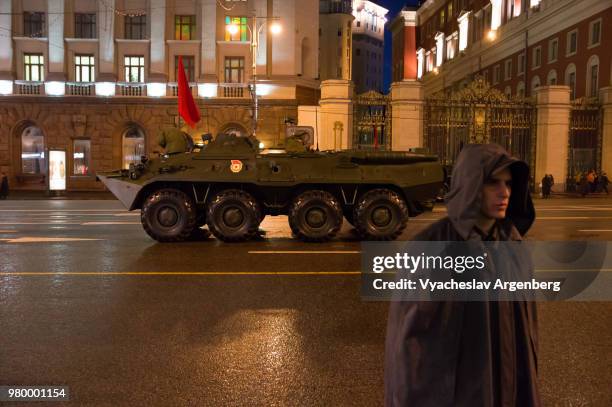 russian military btr-80 vehicle, streets of moscow at night, russia - national day military parade 2012 stock pictures, royalty-free photos & images