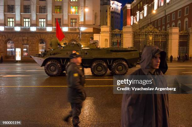 russian military btr-80 vehicle, streets of moscow at night, russia - national day military parade 2012 stock pictures, royalty-free photos & images