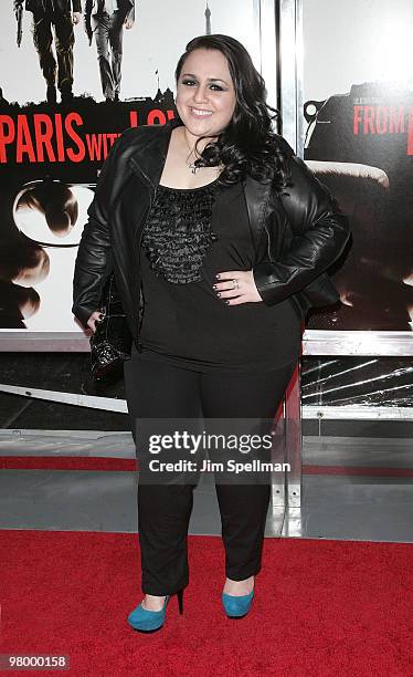 Actress Nikki Blonsky attends the "From Paris With Love" premiere at the Ziegfeld Theatre on January 28, 2010 in New York City.