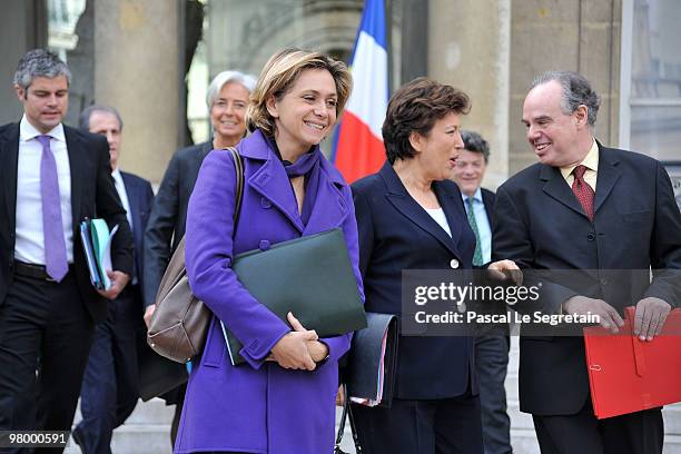 Minister for Higher Education and Research Valerie Pecresse, Health and Sports minister Roselyne Bachelot and Culture minister Frederic Mitterrand,...