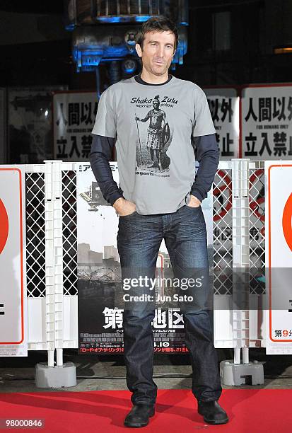 Actor Sharlto Copley attends the Japan premiere of "District 9" at Cinema Mediage on March 24, 2010 in Tokyo, Japan. The film will open on April 10...