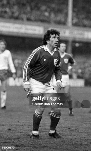 Johnny Giles in action for the Republic of Ireland during their European Championship Qualifying match against Denmark at Lansdowne Road in Dublin,...