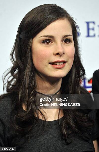 German Lena Meyer-Landrut poses after winning the competition to represent Germany at this year's Eurovision Song Contest on March 12, 2010 in the...