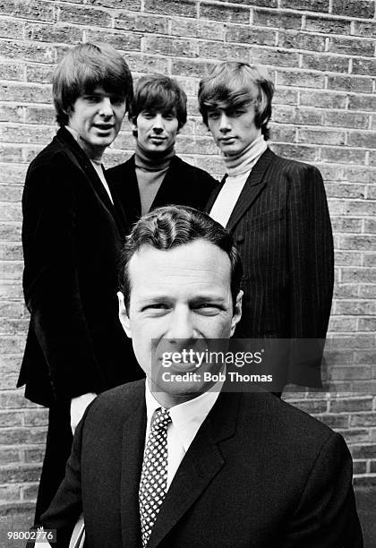 Music entrepreneur Brian Epstein with the group Paddy, Klaus and Gibson, at Granada Television Studios in Manchester, circa 1964. Full names Klaus...