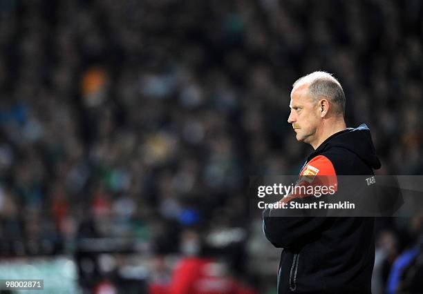 Thomas Schaaf, Head Coach of Bremen during the DFB semi final match between SV Werder Bremen and FC Augsburg at Weser Stadium on March 23, 2010 in...